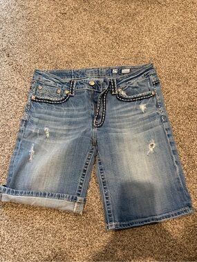 Miss Me Faded Blue Distressed Denim Shorts size 29